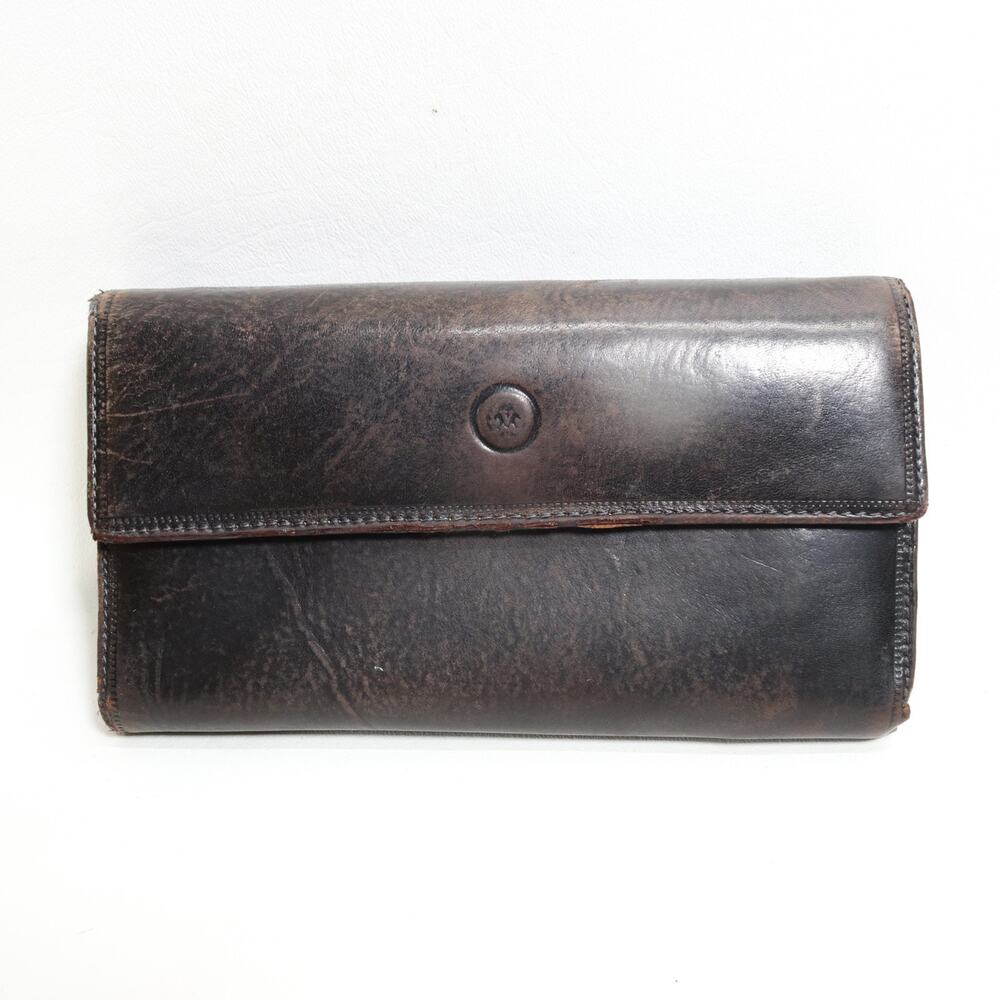 Vtg Valenini Clutch Wallet Black Leather ID Cards Cash Multi Compartments